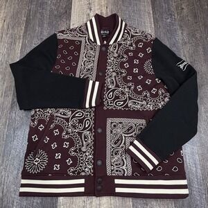 Dogg Supply by Snoop Dogg Varsity Jacket Mens L Paisley Fleece Snaps Wine